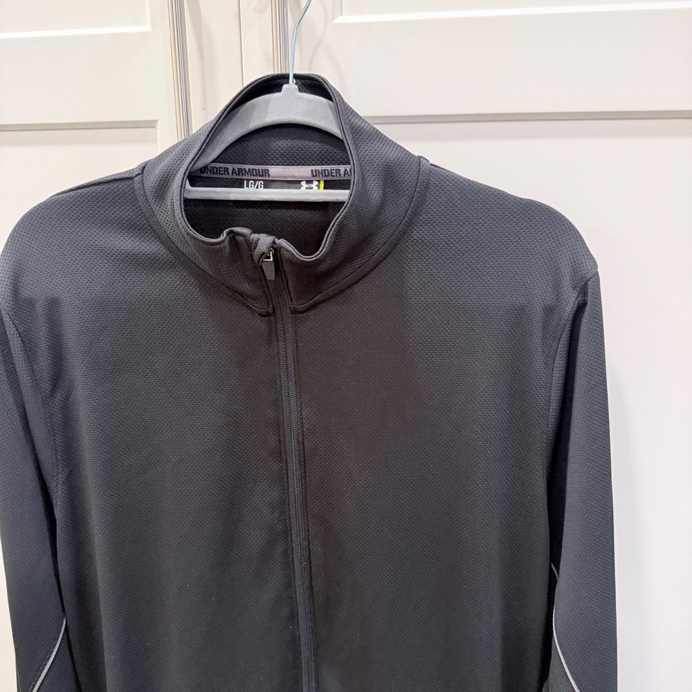 Under Armour Mens Gray Full Zip Track Jacket Waffle Knit Mock Neck Large